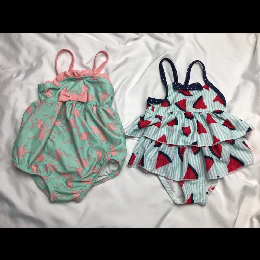 Girls swimsuits 3-6 months flamingos & watermelon
